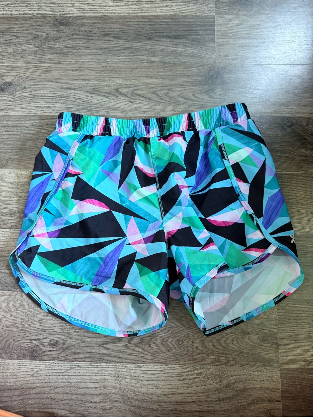 all in motion Black Teal Purple Pink Geometric Athletic Shorts